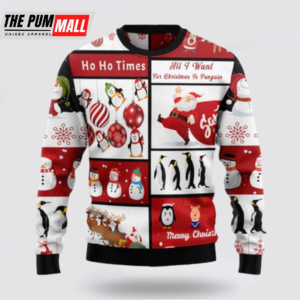 Cute Penguin Santa Claus Ugly Sweater, Funny Santa Sweaters