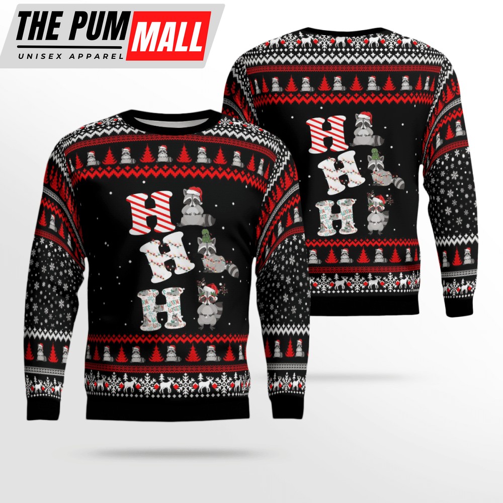 Cute Raccoon Santa Ho Ho Ho Ugly Christmas Sweater, Gift For Christmas