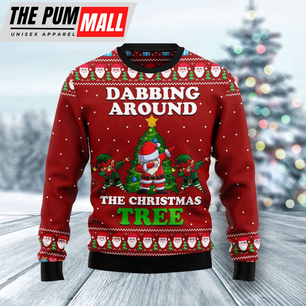 Dabbing Around The Christmas Tree Santa Claus And Goblin Ugly Christmas Sweater, Gift For Christmas