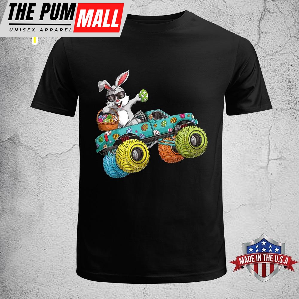 Dabbing Bunny Monster Truck Lovers Kids Boys Happy Easter Tee Shirt