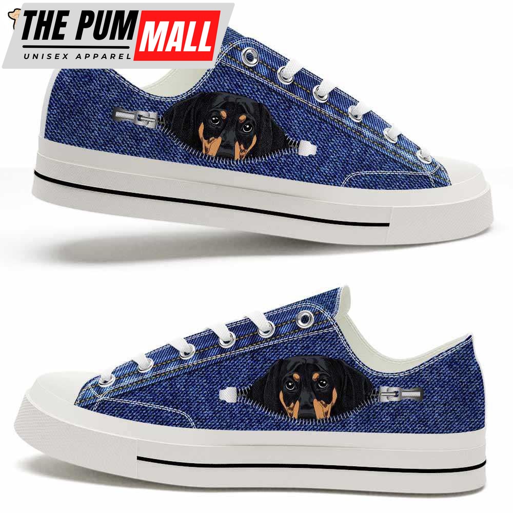 Dachshund Black Zipper Jeans Low Top Shoes – Happy International Dog Day Canvas Sneaker – Owners Gift Dog Breeders