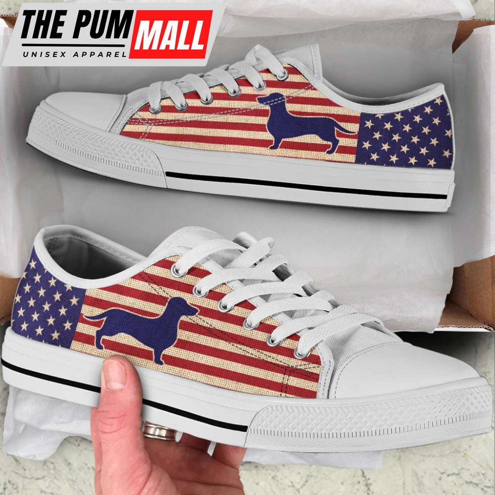 Dachshund Dog American USA Flag Low Top Shoes Canvas Sneakers Casual Shoes