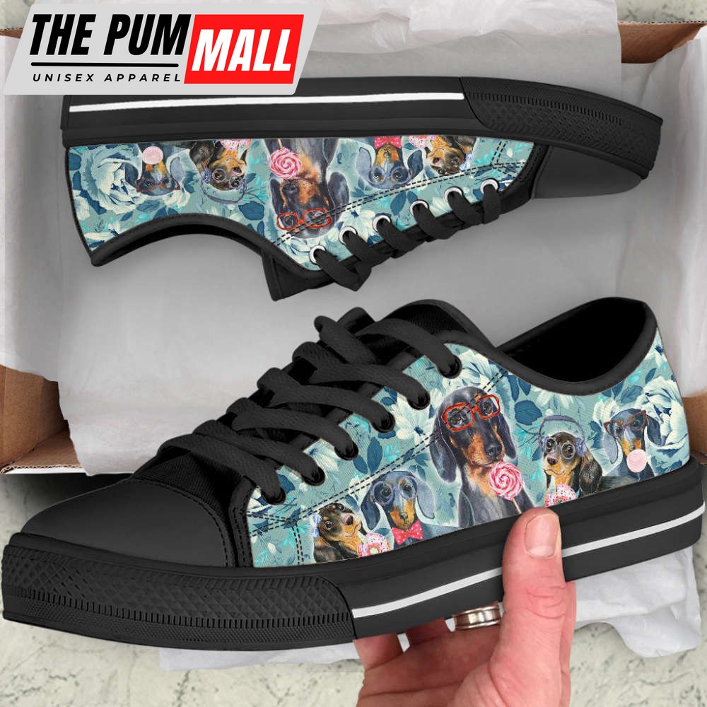 dachshund-dog-flowers-pattern-low-top-shoes-canvas-sneakers-224vfqtl Dachshund Dog Flowers Pattern Low Top Shoes Canvas Sneakers