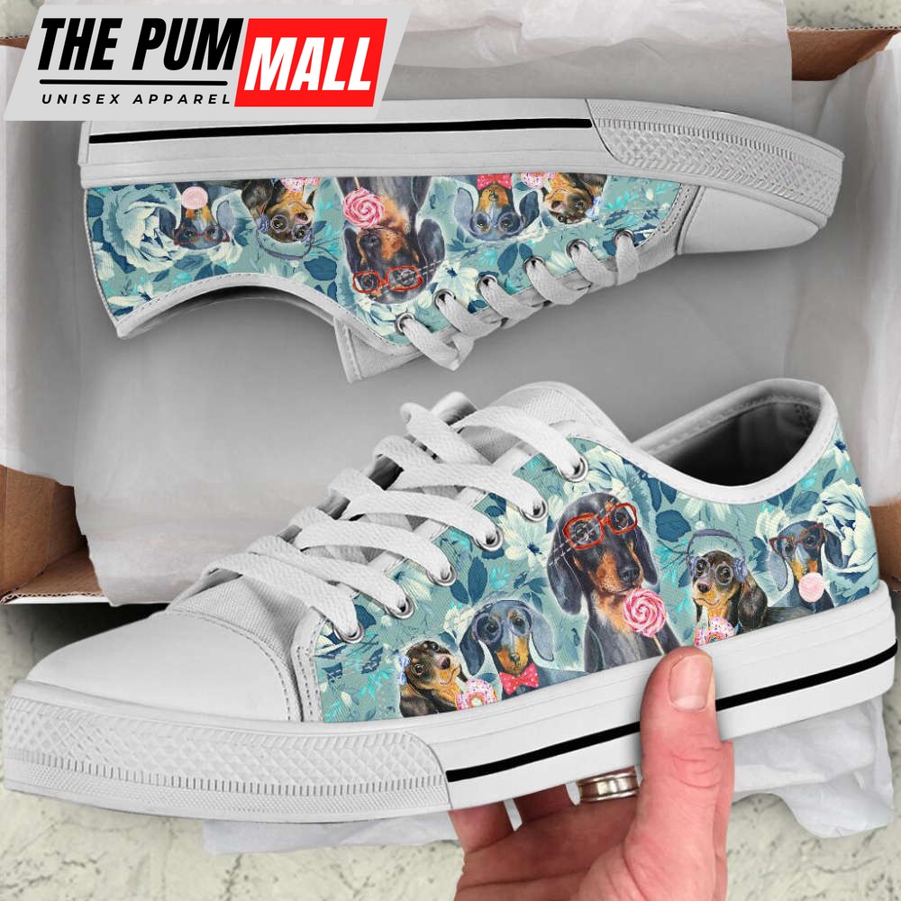 Dachshund Dog Flowers Pattern Low Top Shoes Canvas Sneakers