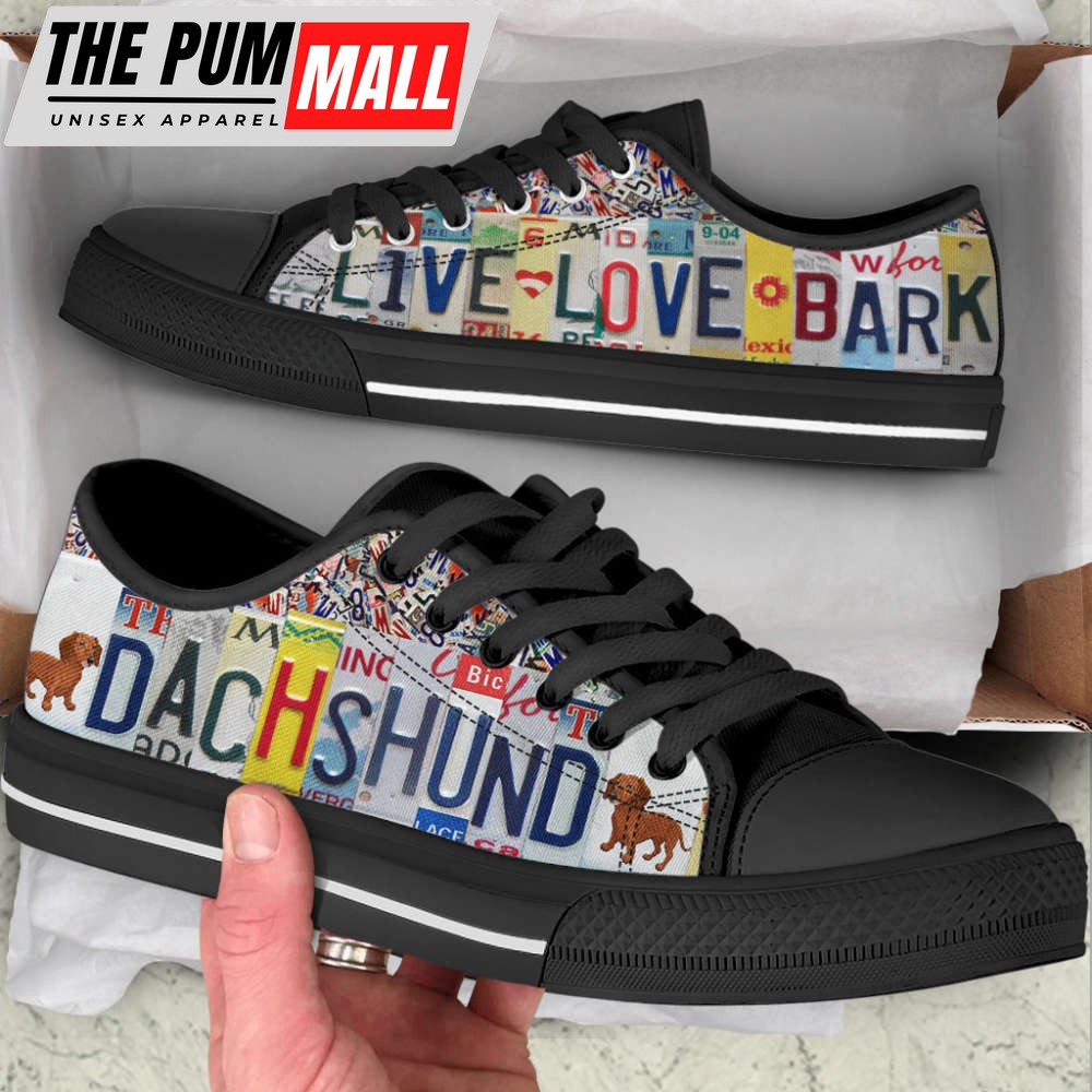 dachshund-dog-live-love-bark-license-plates-low-top-shoes-0enj6yv9 Dachshund Dog Live Love Bark License Plates Low Top Shoes