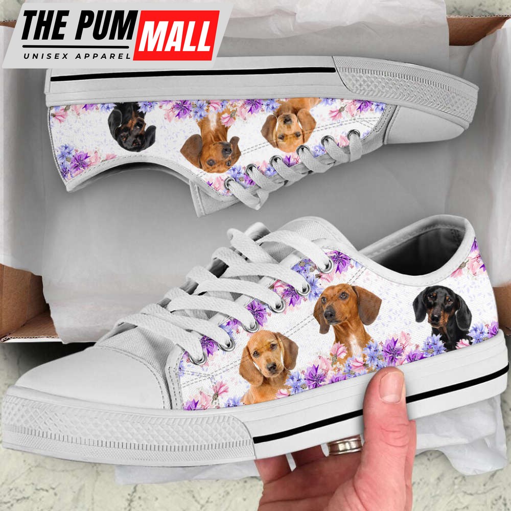 Dachshund Dog Lover Purple Flower Low Top Shoes Canvas Sneakers