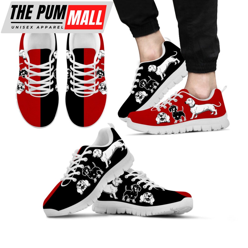 Dachshund Dog Lover Shoes Black and Red Sneakers Walking Running Lightweight Casual Shoes For Pet Lover