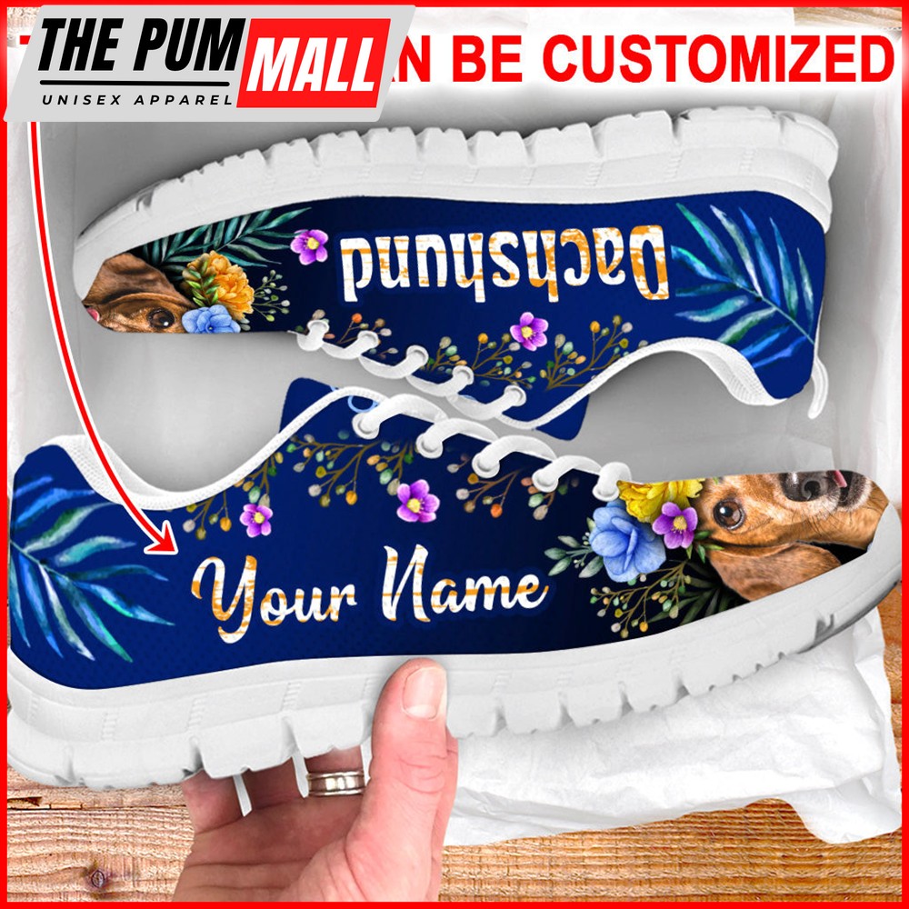 Dachshund Dog Lover Shoes Flower Power Sneaker Walking Shoes – Personalized Custom – Best Gift For Dog Lover