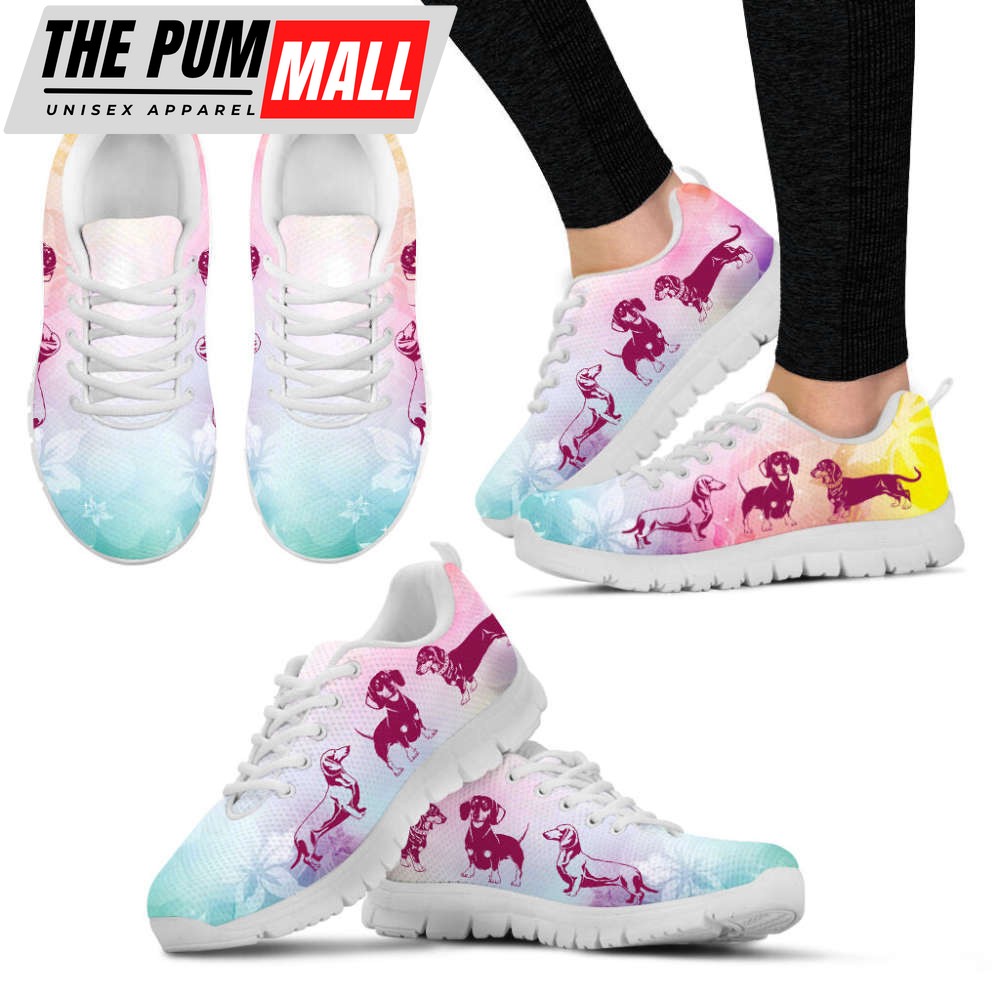 Dachshund Dog Lover Shoes Flower White Sneakers Walking Running Lightweight Casual Shoes For Pet Lover