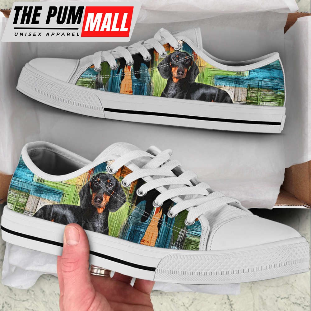 Dachshund Dog Paint Art Wallpaper Low Top Shoes Canvas Sneakers