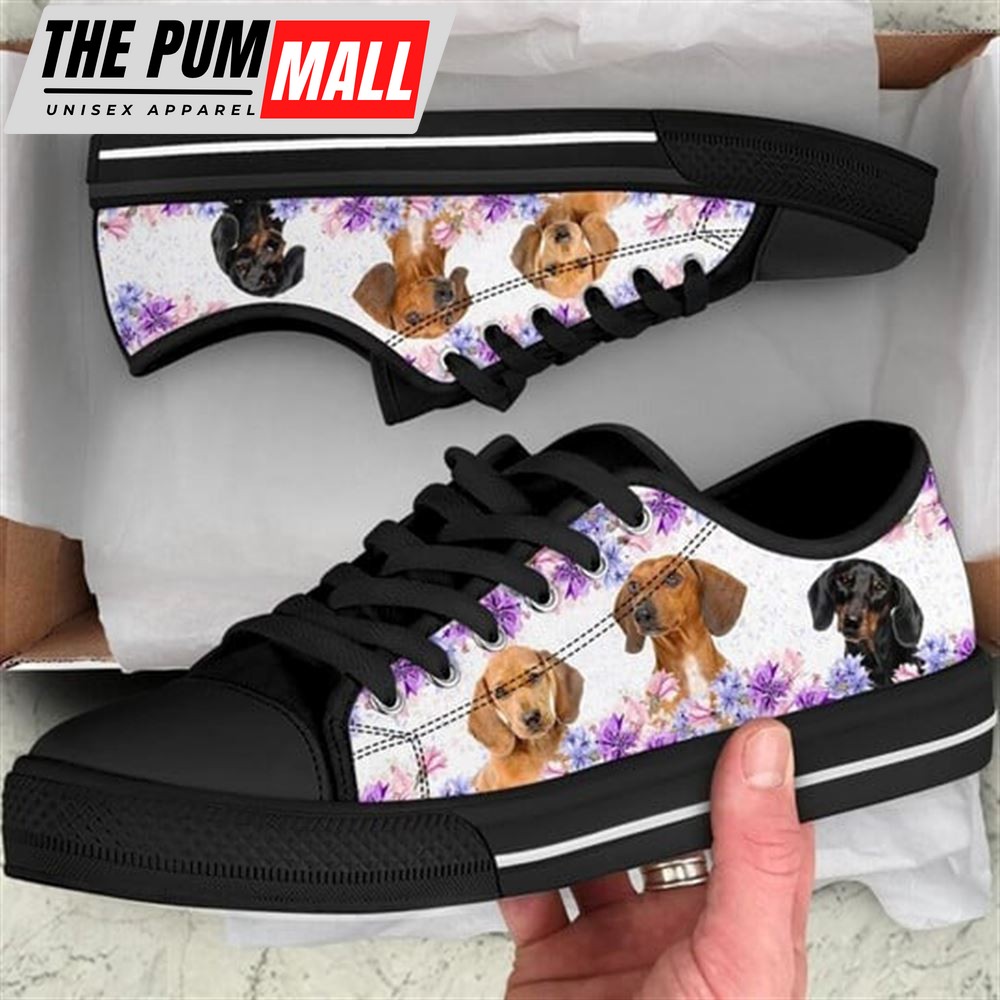 Dachshund Dog Purple Flower Canvas Low Top Shoes – Low Top Shoes Mens, Women
