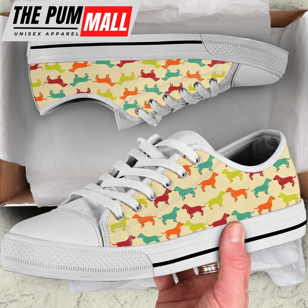 Dachshund Dog Seamless Silhouettes Pattern Low Top Shoes