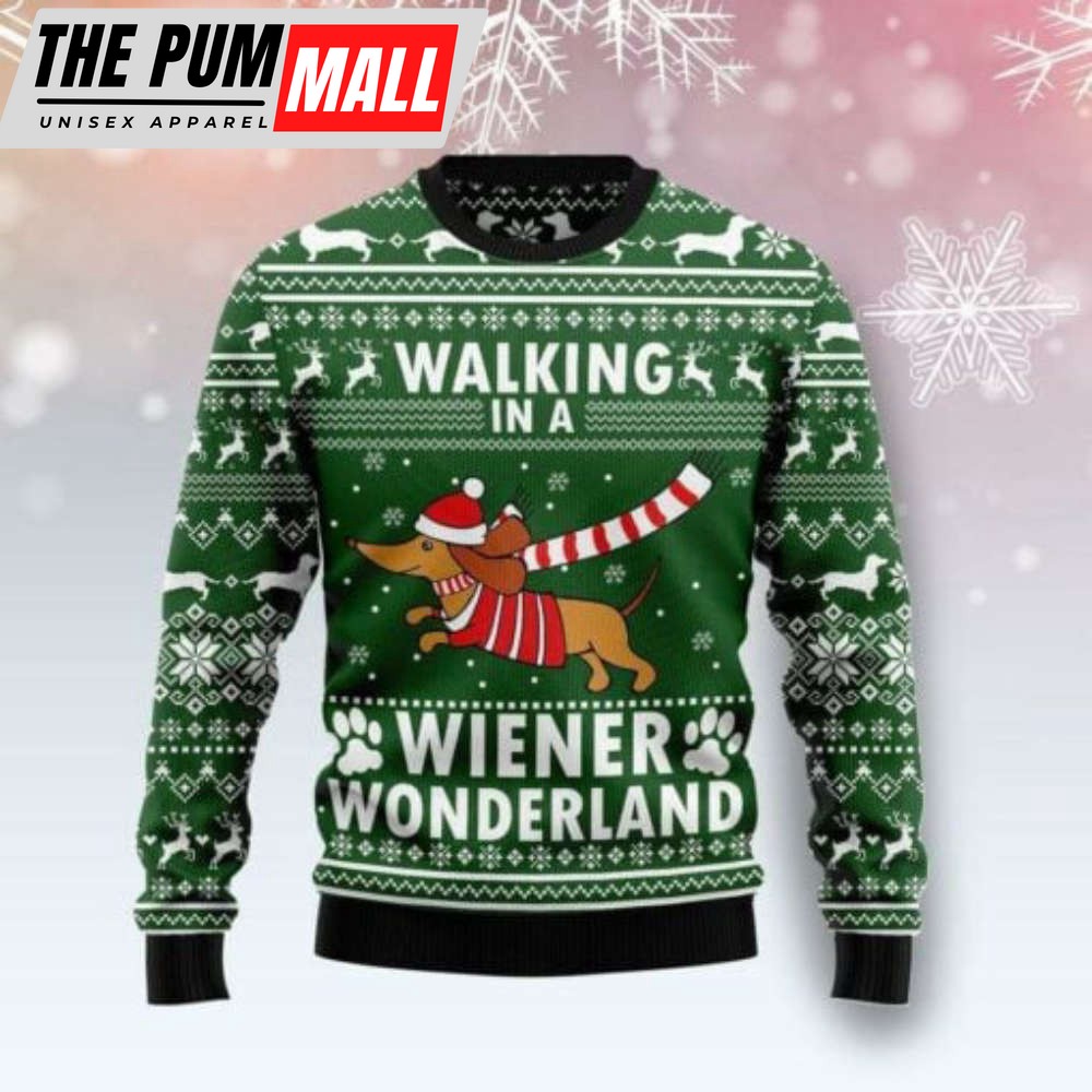 Dachshund Dog Walking In A Wiener Wonderland Ugly Christmas Sweater