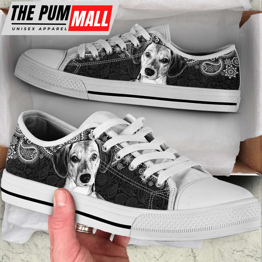 Dachshund Face Paisley Black White Low Top Shoes Canvas Sneakers