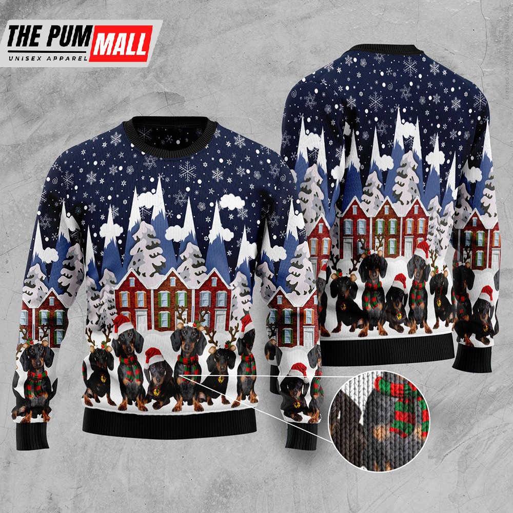Dachshund Family Ugly Christmas Sweater Christmas Graphic Sweater
