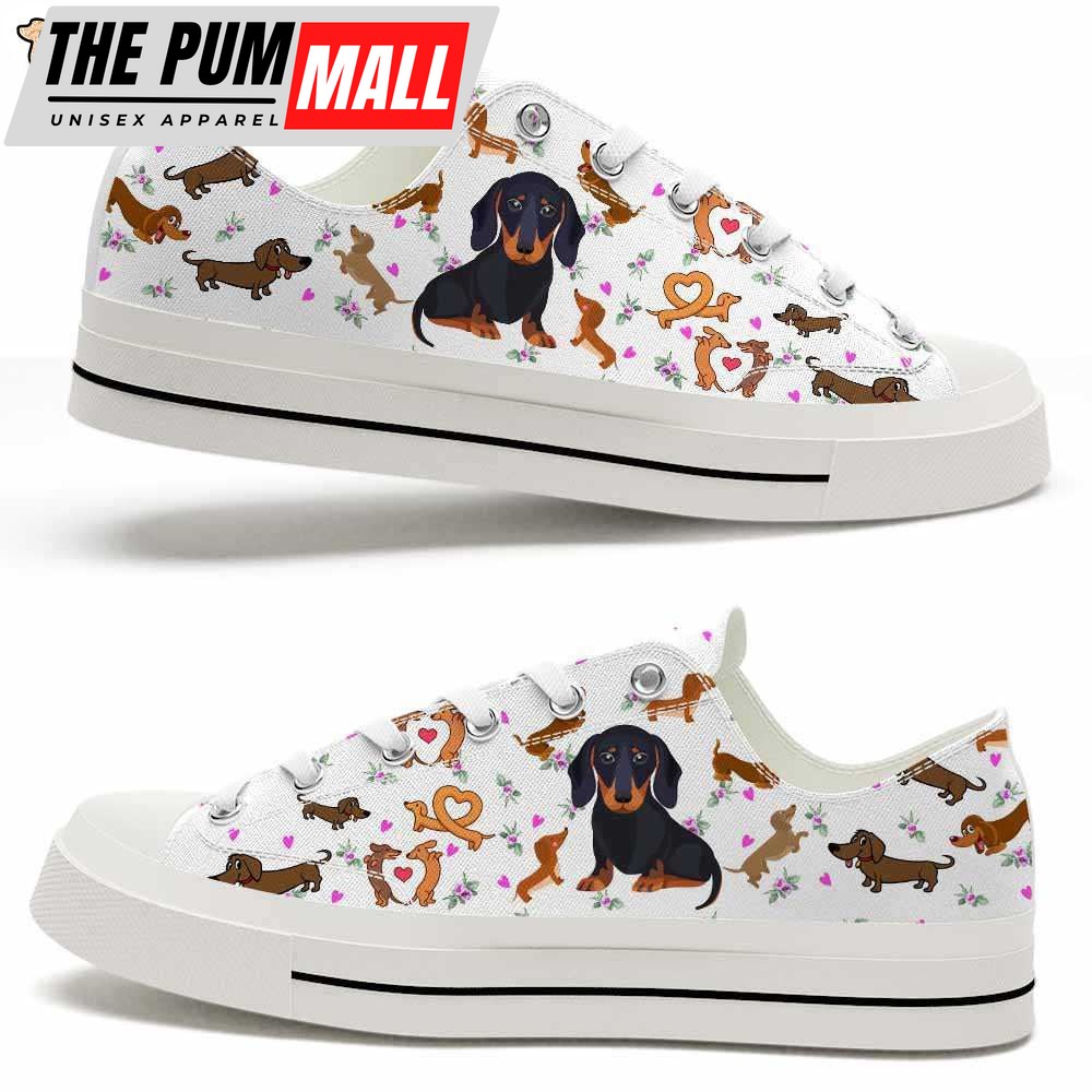 Dachshund Heart Love Pattern Low Top Shoes – Happy International Dog Day Canvas Sneaker – Owners Gift Dog Breeders