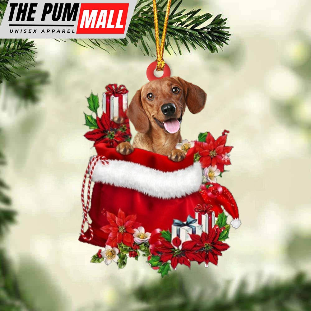 Dachshund In Gift Bag Christmas Ornament – Car Ornaments – Gift For Dog Lovers Limited Edition
