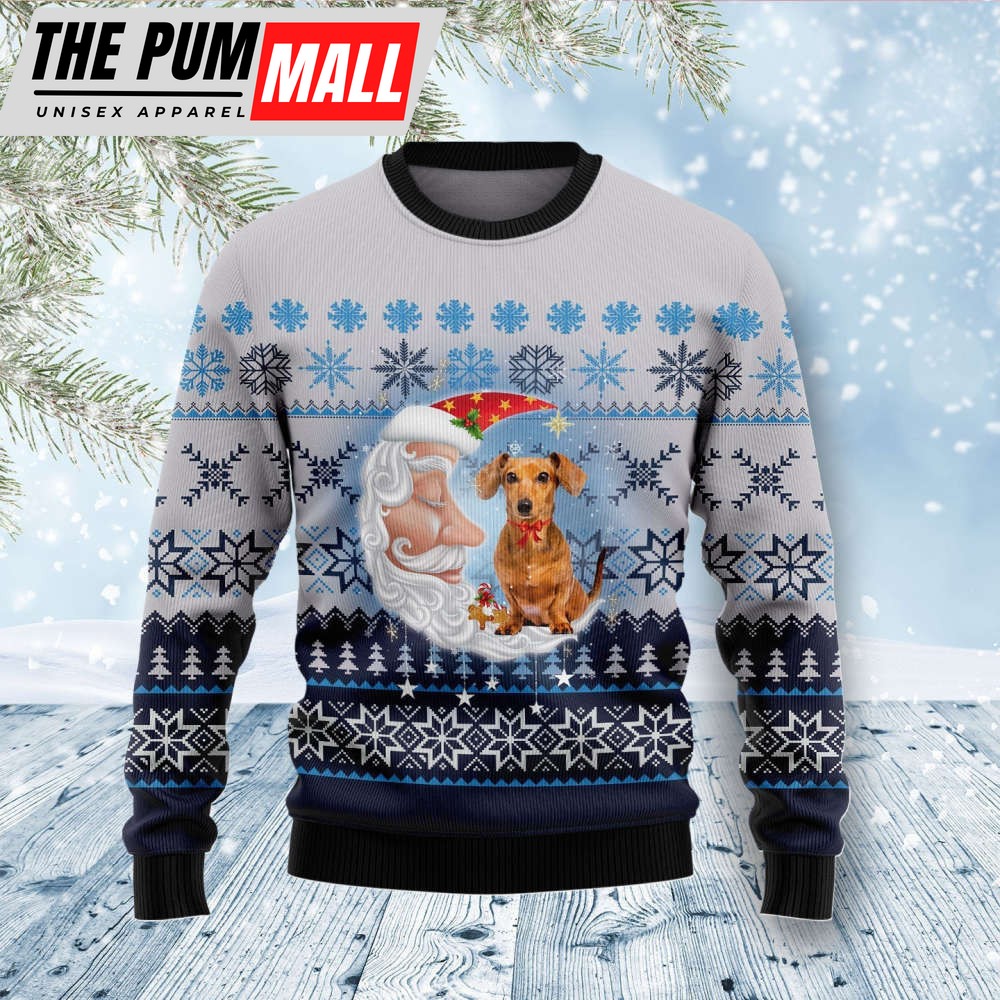 Dachshund Love Santa Moon Ugly Christmas Sweater