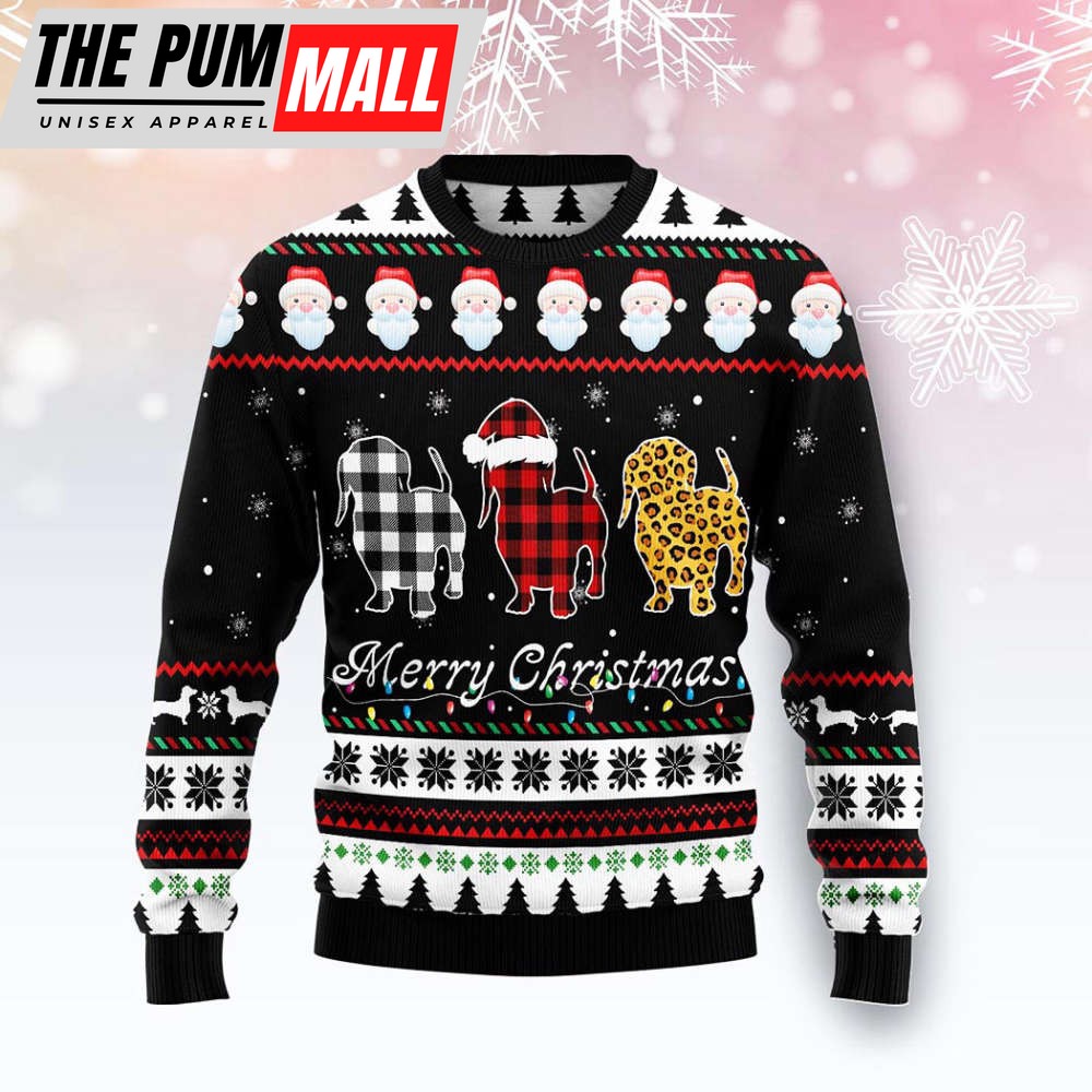 Dachshund Merry Christmas Ugly Sweater – Perfect Dog Mom Gift! Unisex Knit Wool Sweater