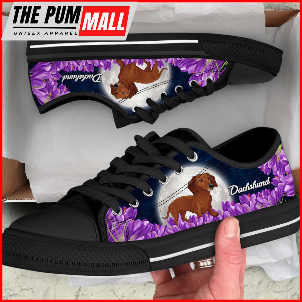 dachshund-purple-flower-low-top-shoes-canvas-sneakers-casual-shoes-drusixcj Dachshund Purple Flower Low Top Shoes Canvas Sneakers Casual Shoes