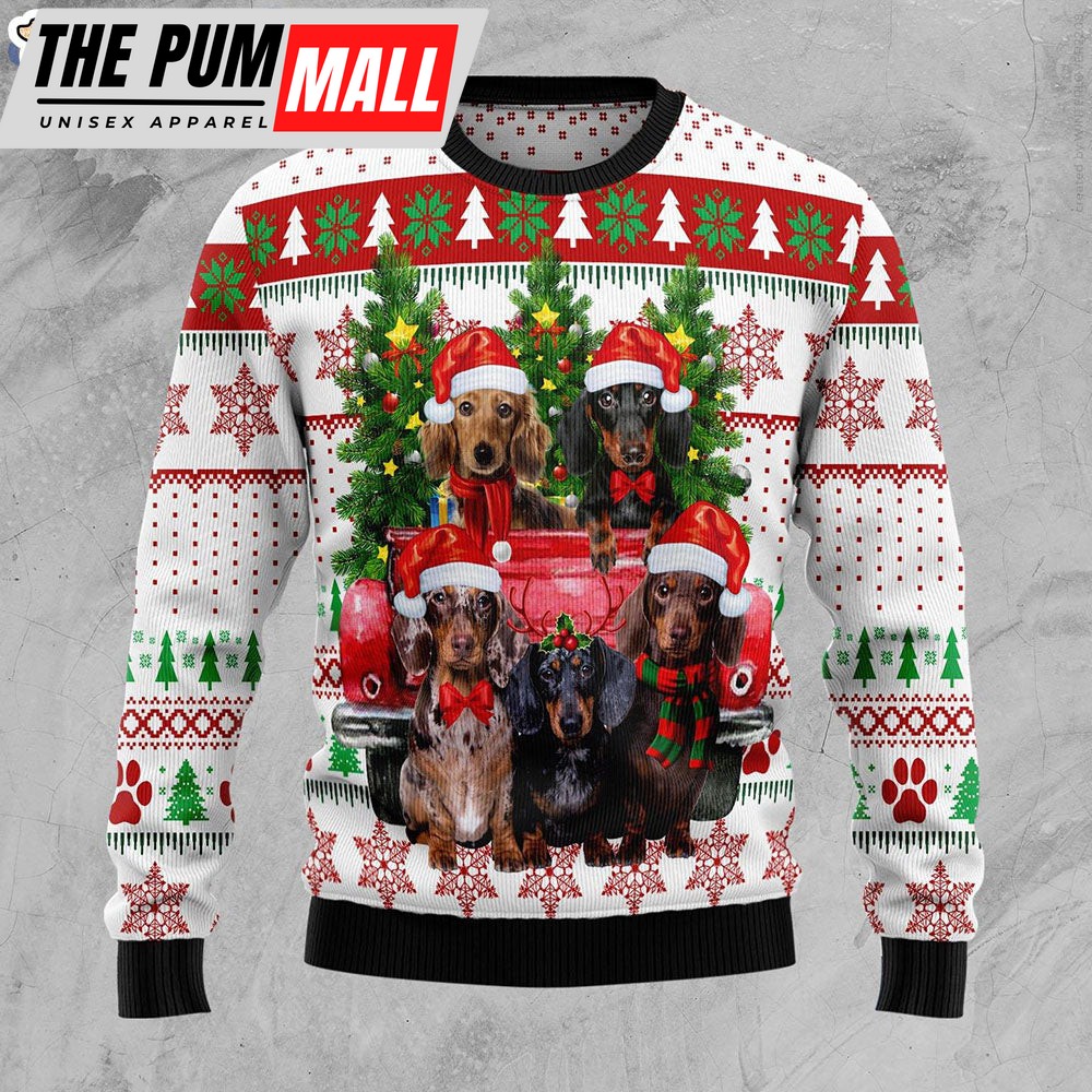 Dachshund Red Truck Dog Lover Ugly Christmas Sweater – Xmas Gifts For Him or Her