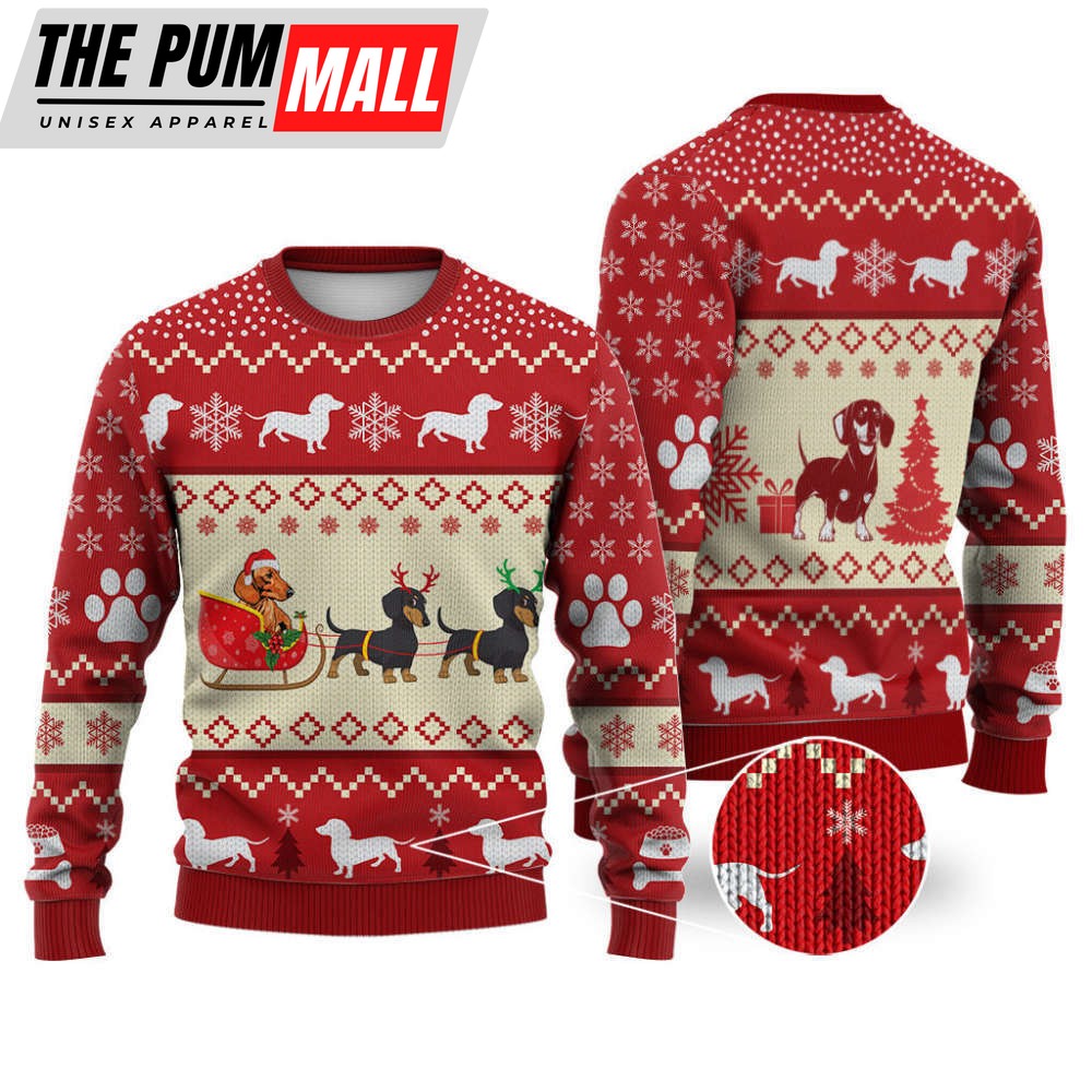 Dachshund Reindeer Christmas Sweater – Festive Knitted Print Sweatshirt for the Perfect Christmas Gift!