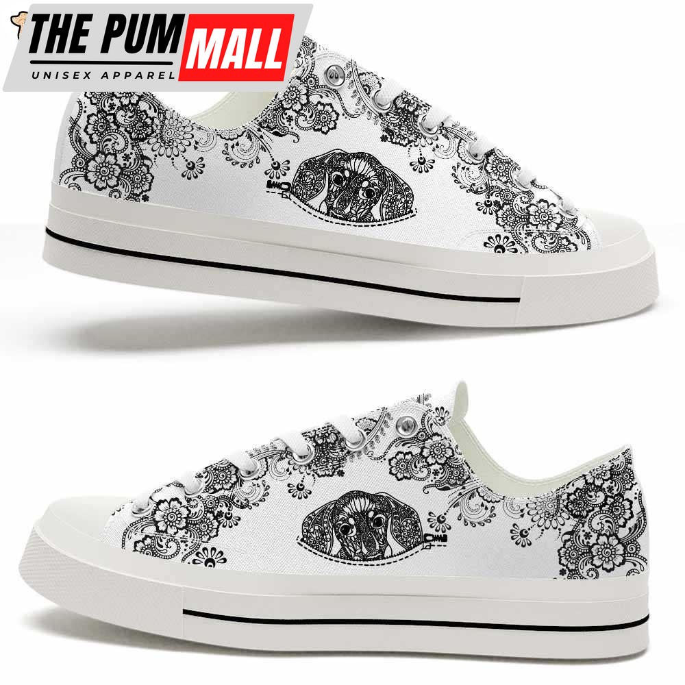 Dachshund Zipper Mandala Low Top Shoes – Happy International Dog Day Canvas Sneaker – Owners Gift Dog Breeders