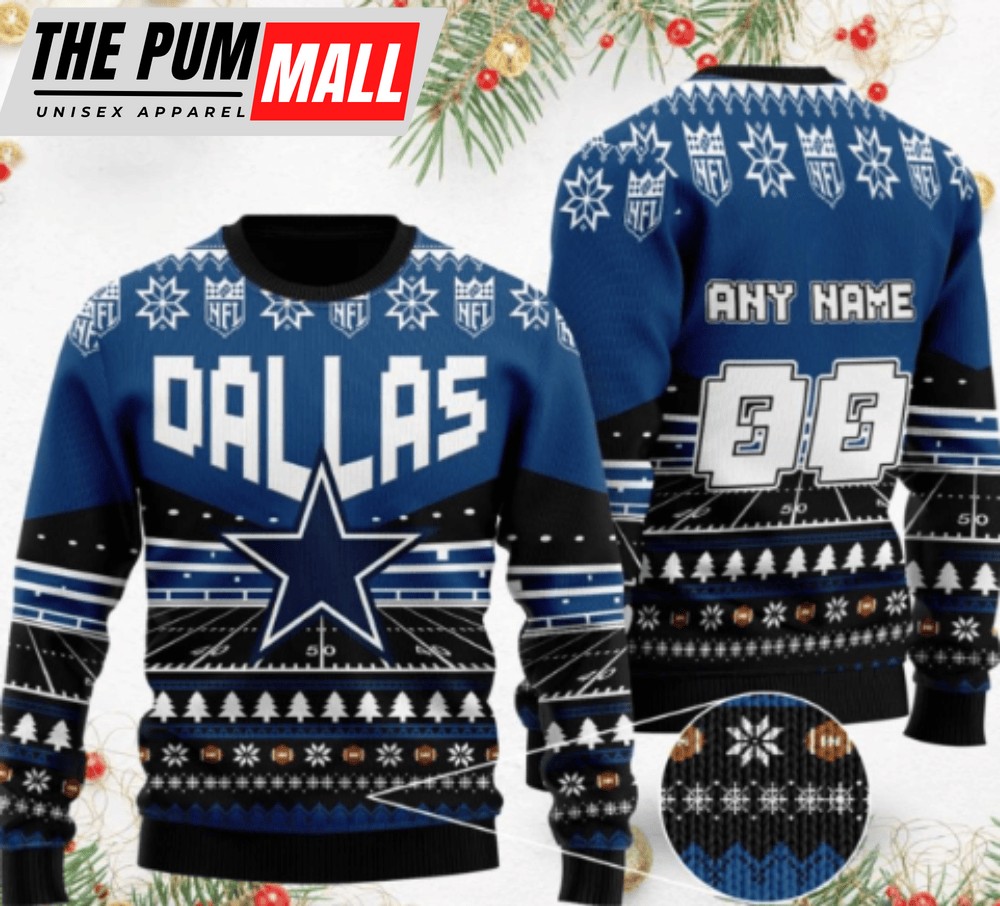 Dallas Cowboys Custom Name Ugly Christmas Sweater, Gift For Christmas