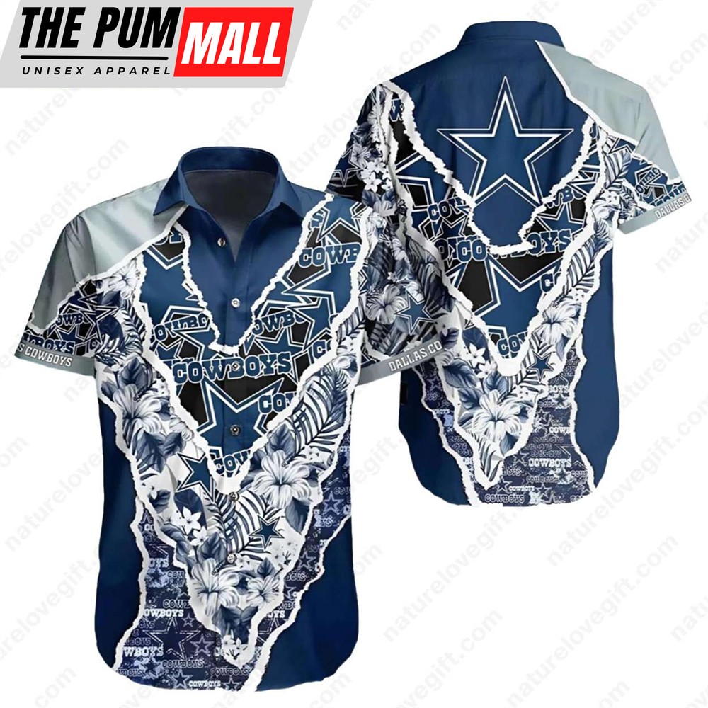 Dallas Cowboys Hibiscus Torn Paper Style Floral Hawaiian Shirt