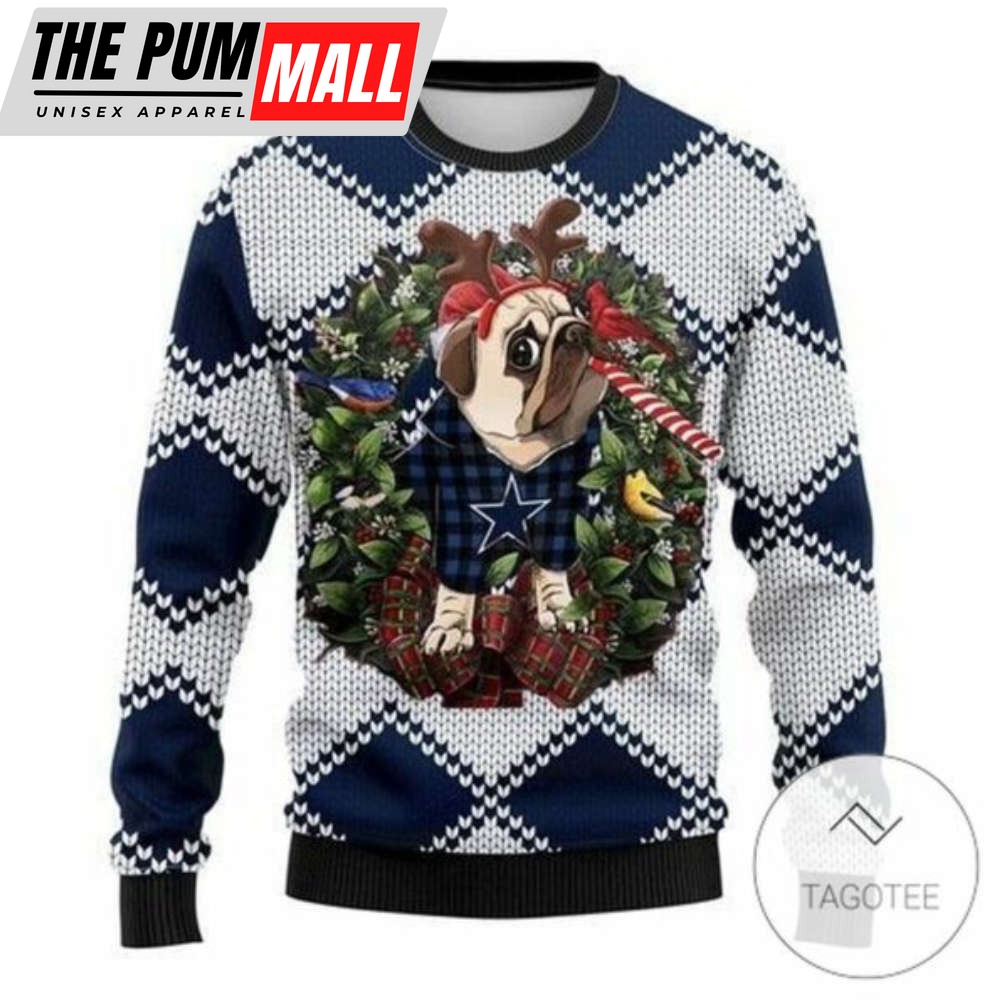 dallas-cowboys-pug-dog-sweatshirt-knitted-ugly-christmas-sweater-1bb0nh2w Dallas Cowboys Pug Dog Sweatshirt: Knitted Ugly Christmas Sweater
