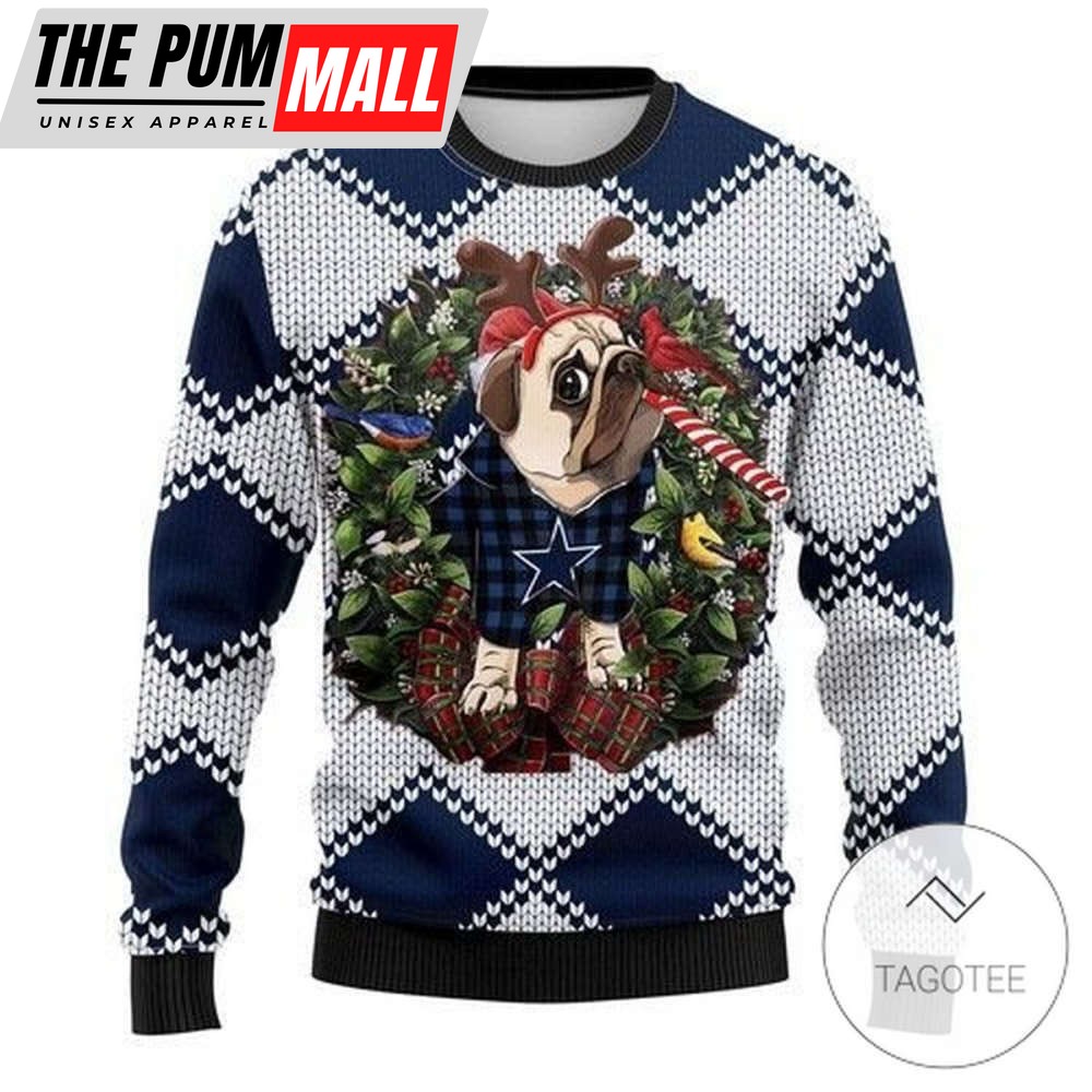 Dallas Cowboys Pug Dog Sweatshirt: Knitted Ugly Christmas Sweater