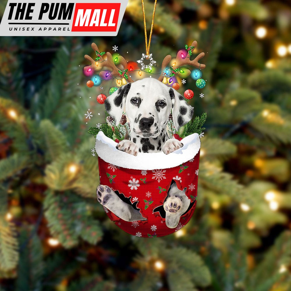 Dalmatian In Snow Pocket Christmas Ornament – Two Sided Christmas Plastic Hanging Limited Edition