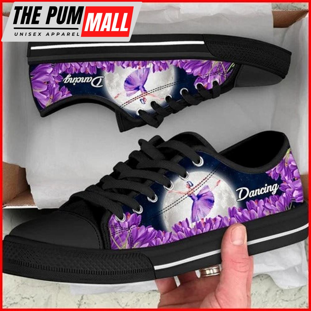 Dancing And Purple Flower Canvas Low Top Shoes – Low Top Shoes Mens, Women