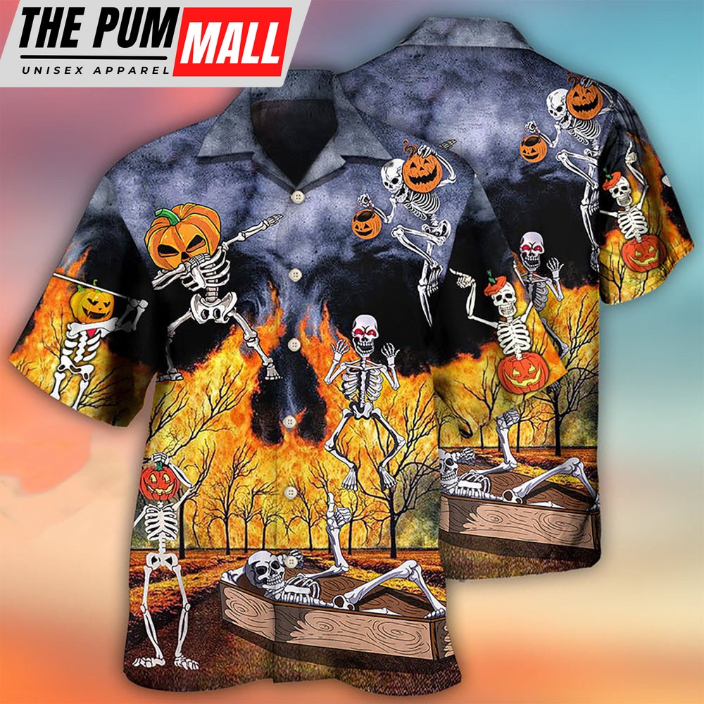 Dancing Skeleton Funny Halloween Hawaiian Shirt