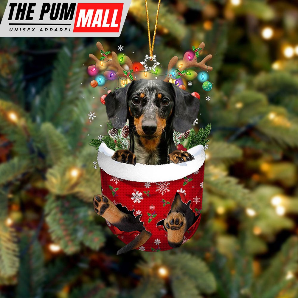 Dapple Dachshund In Snow Pocket Christmas Ornament – Two Sided Christmas Plastic Hanging Limited Edition
