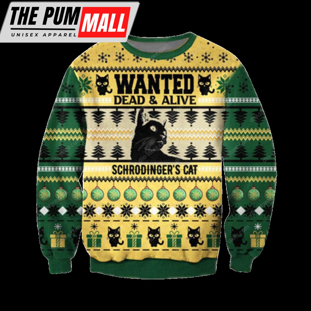 Dead Alive Schrodinger’s Cat Ugly Christmas Sweater, Gift For Cat Lover