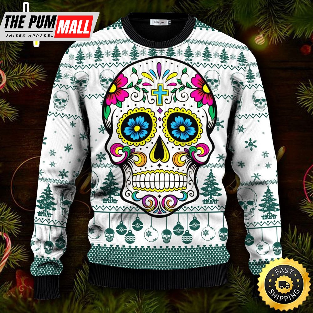 Dead Sugar Skull Colorfull Skull Ugly Christmas Skull Sweater Christmas