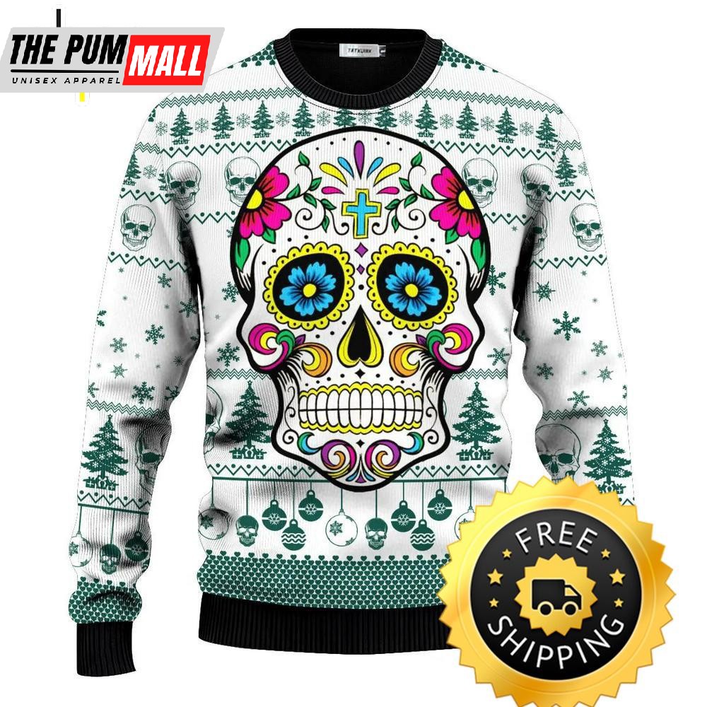 Dead Sugar Skull Colorfull Skull Ugly Christmas Sweater, Skull Ugly Sweater