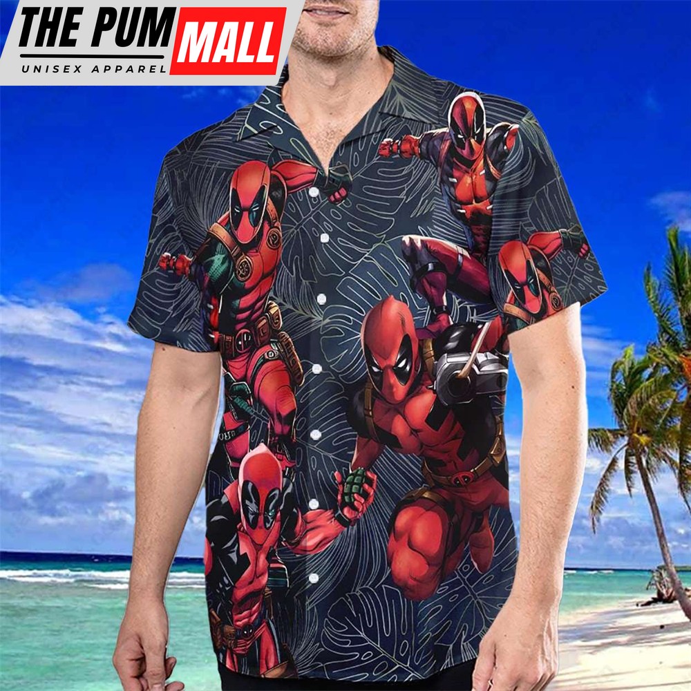 Deadpool Avengers Tropical Leaves Button Up Hawaiian Shirt
