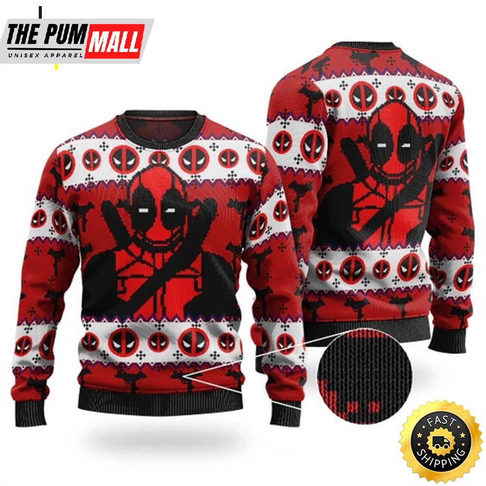 Deadpool & Guns Pattern Ugly Xmas Sweater