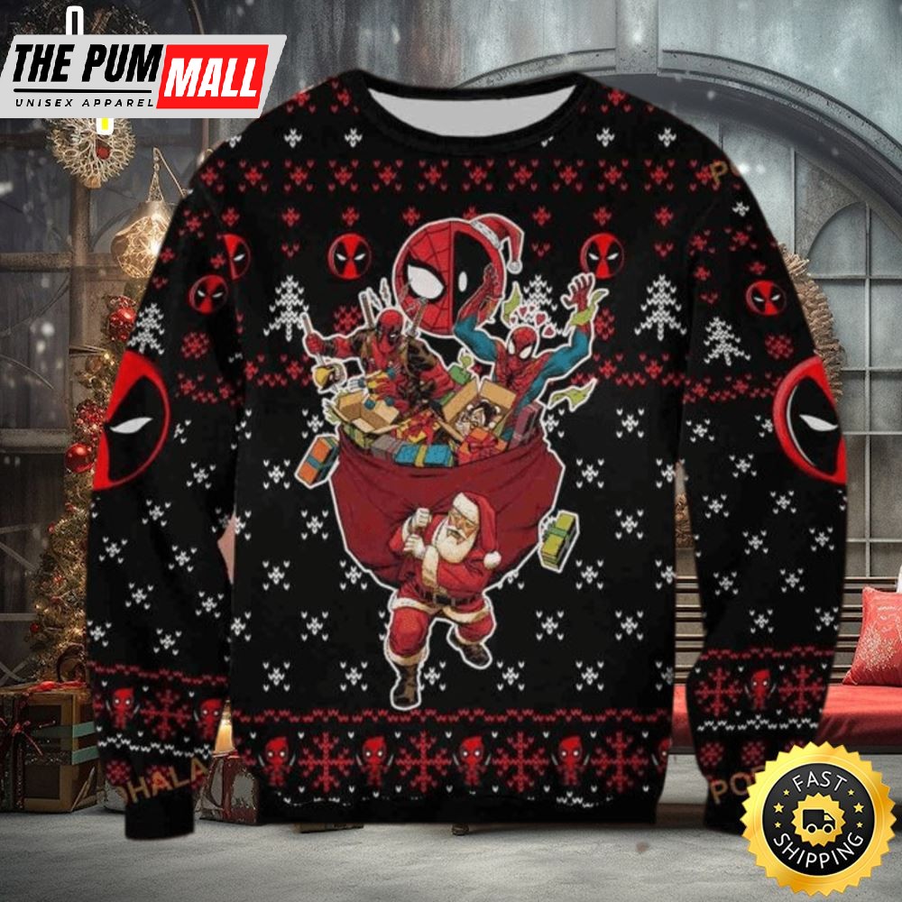 Deadpool With Spider Man Marvel Ugly Christmas Sweater