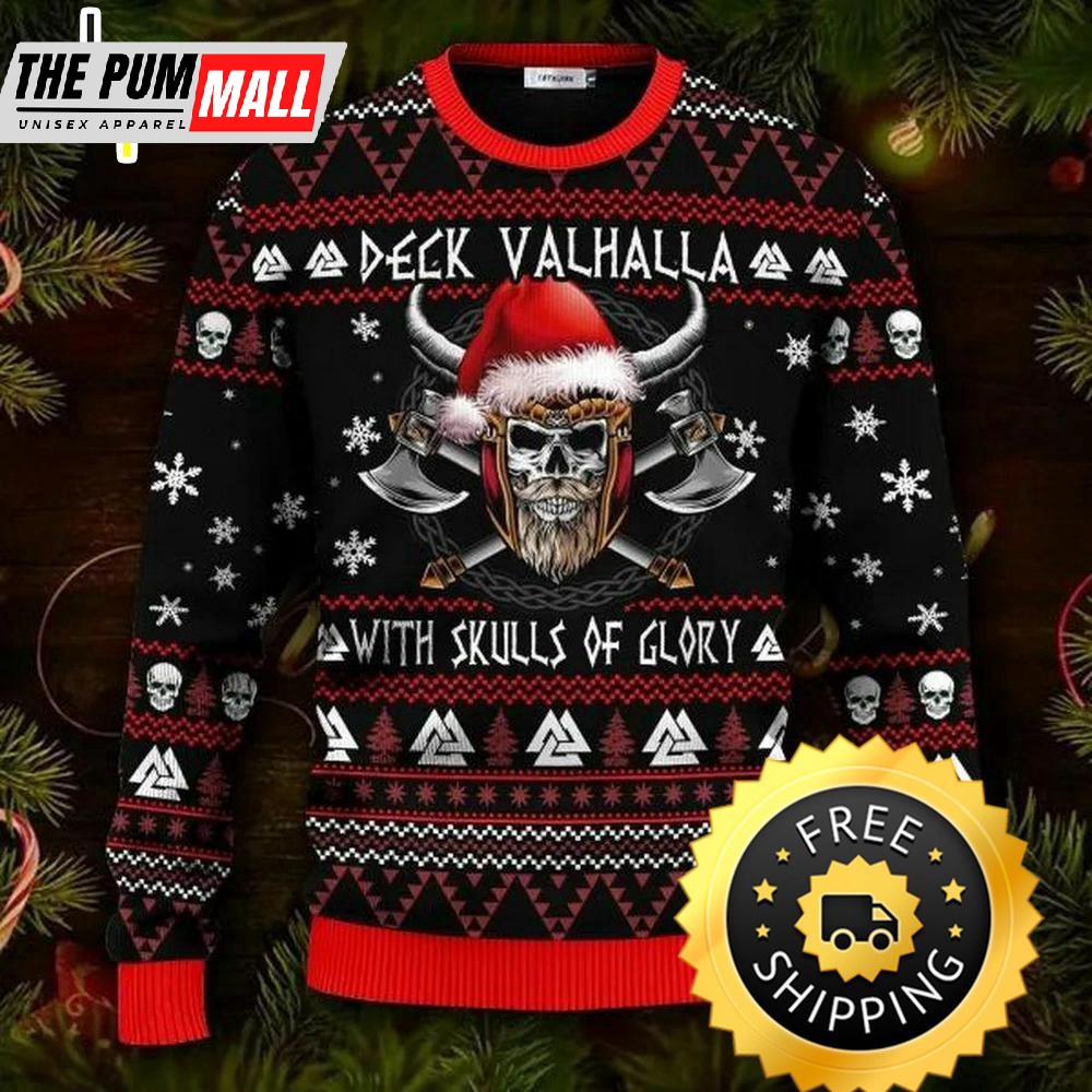 Deck Valhalla With Skulls Of Glory Viking Ugly Christmas Sweater