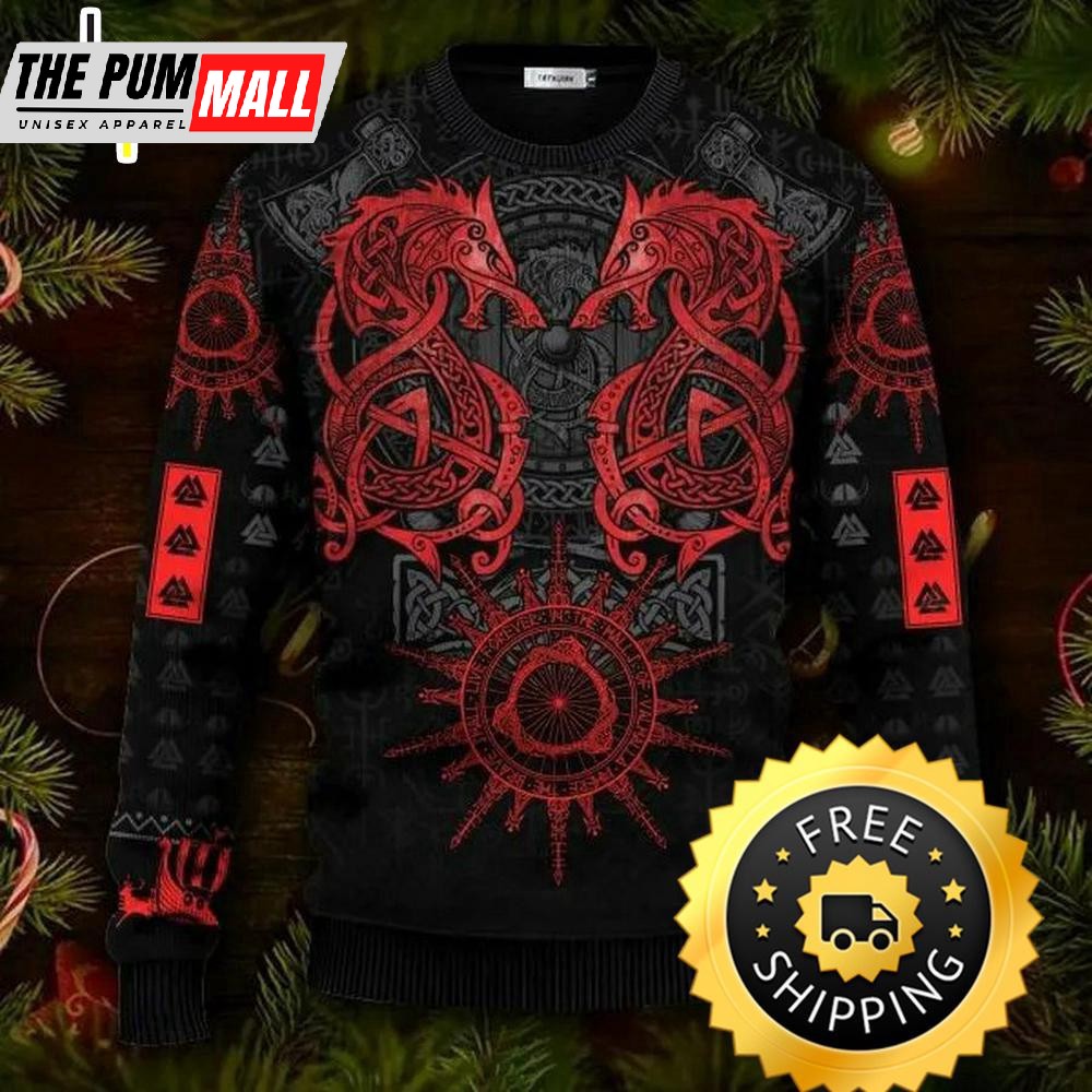 Deck Valhalla With Skulls Of Glory Viking Ugly Christmas Sweater, Viking Ugly Sweater