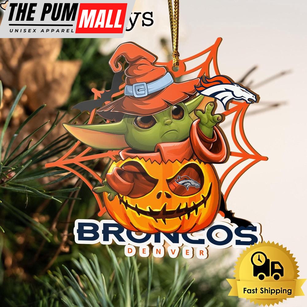 Denver Broncos Baby Yoda Pumpkin Halloween Ornament Limited Edition
