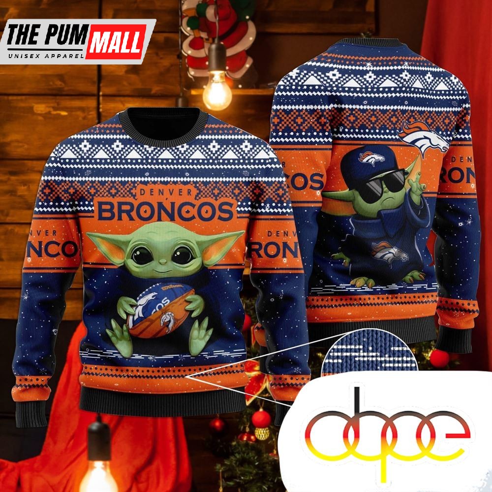Denver Broncos Baby Yoda Ugly Christmas Sweater