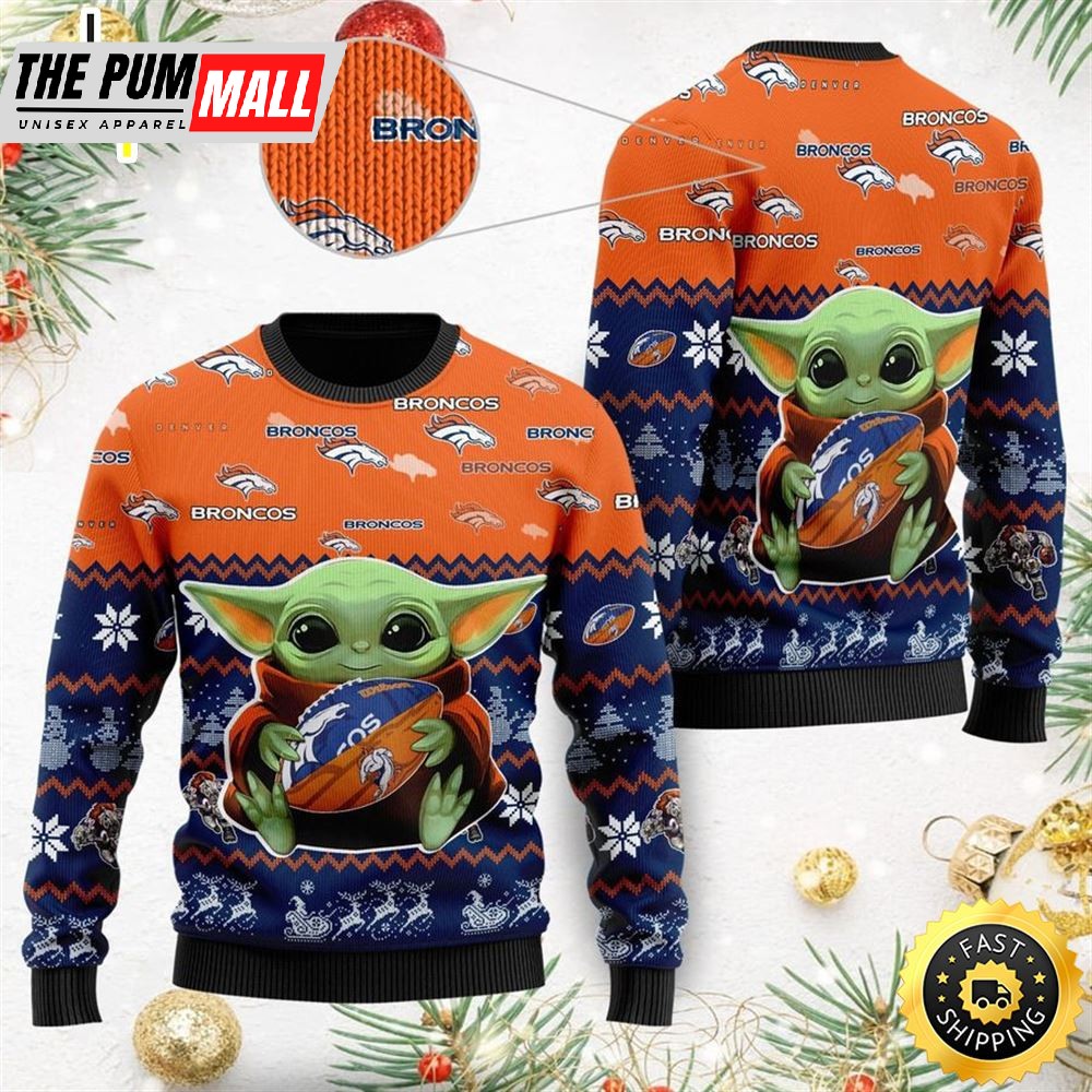Denver Broncos Baby Yoda Ugly Christmas Sweater Ugly Sweater Christmas