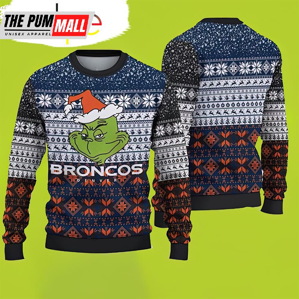 Denver Broncos Christmas Grinch Christmas Sweater Broncos Christmas Sweater