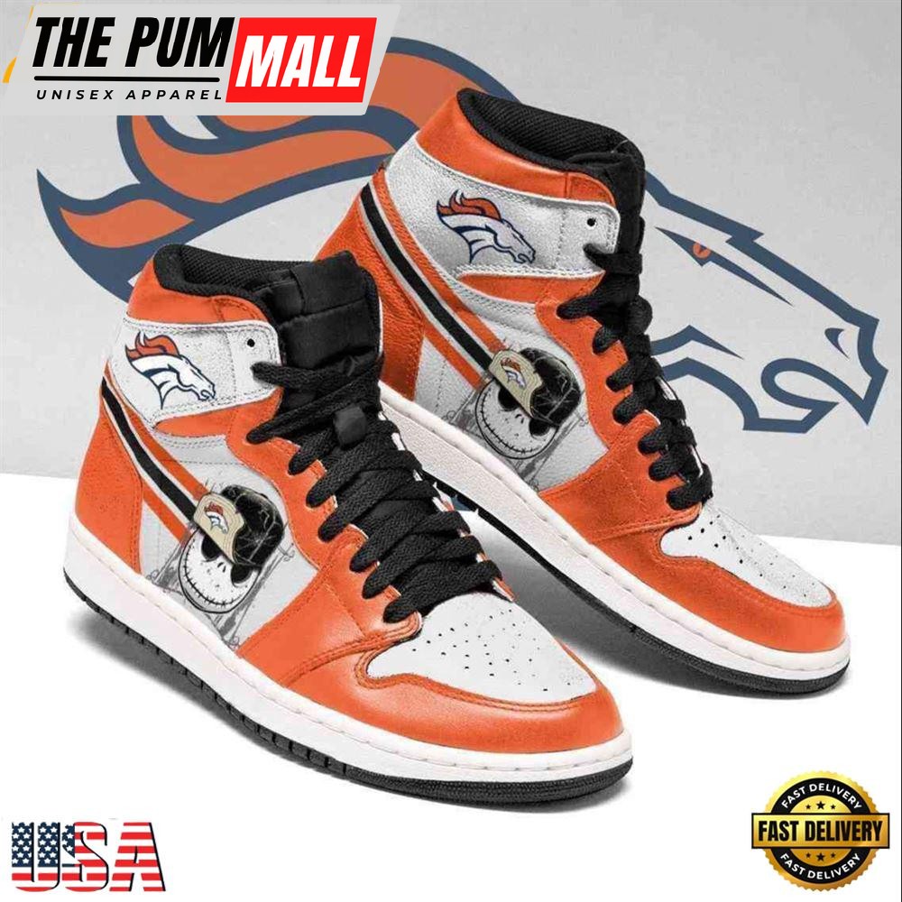 Denver Broncos Jack Skellington NFLJordan 1 Boot Sneakers Shoes