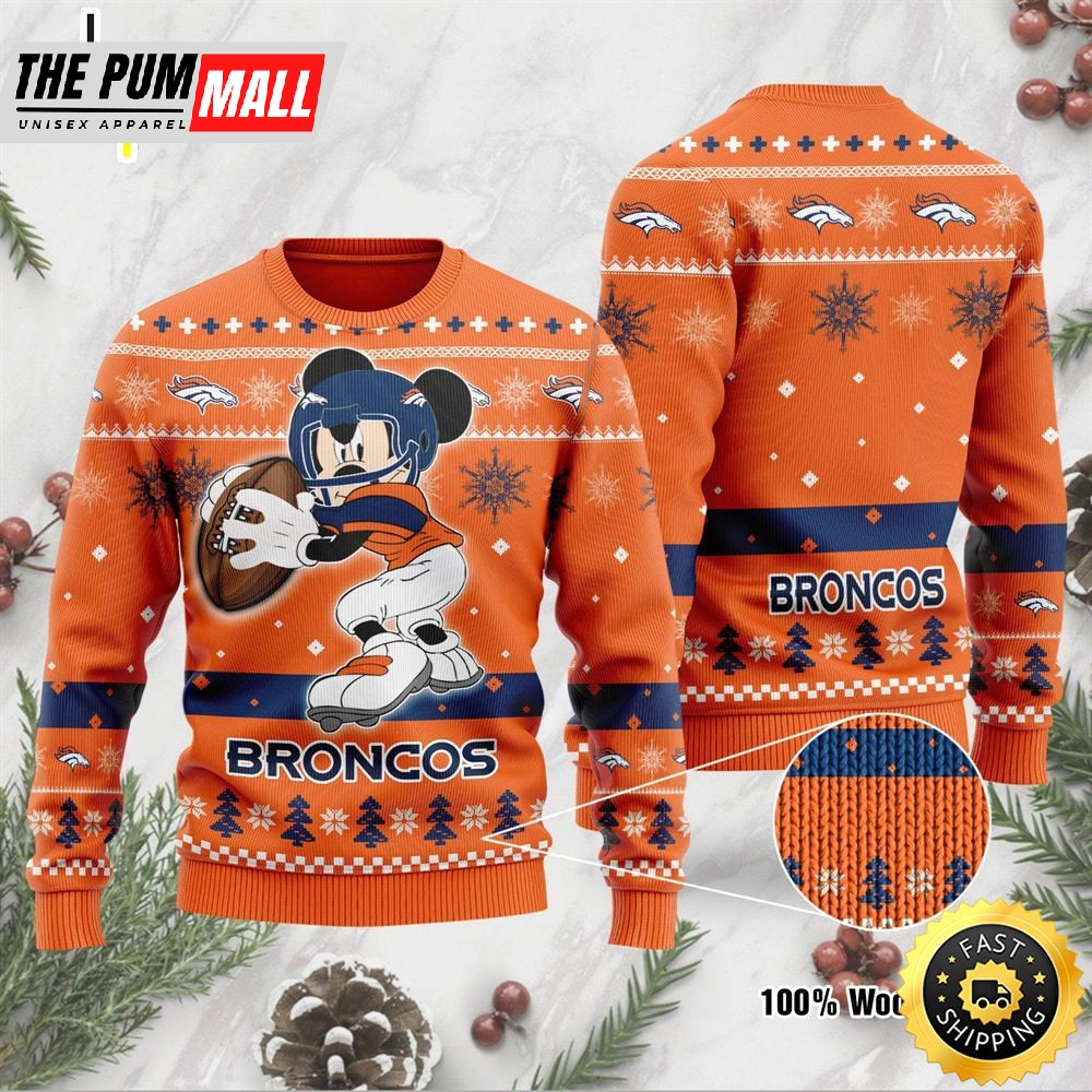 Denver Broncos Mickey Mouse Funny Ugly Christmas Sweater, Perfect Holiday Gift
