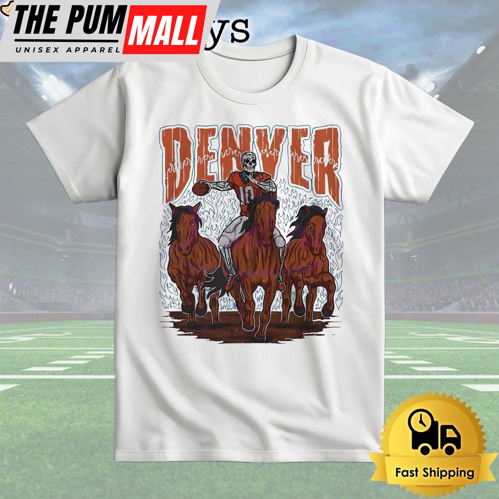 Denver Broncos Skeleton Football T Shirt